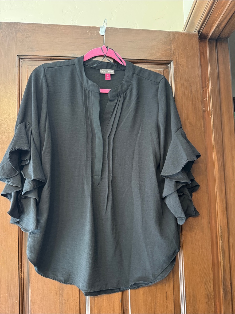 Vince Camuto Black Ruffle Sleeve Blouse